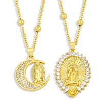 classic zircon moon virgin mary pendant necklace gold color beads chain women trendy christian catholic statement jewelry bijoux