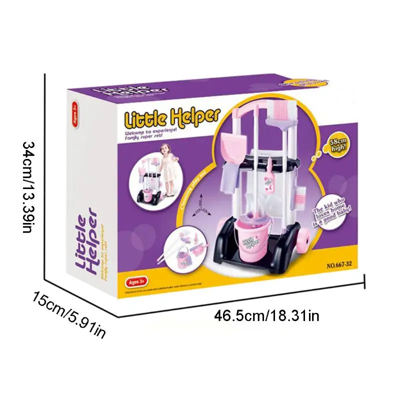 

House Cleaning Trolley Set Kids Pretend Play Toy Little Helper Cleaning Play Set R7RB