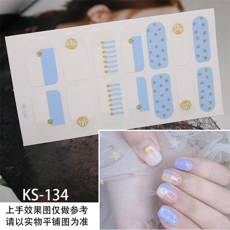 Наклейка для ногтей с полным покрытием цветочным узором и линиями