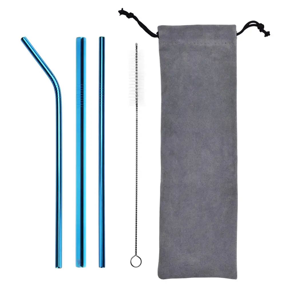5pcs blue 8 шт./лот многоразовая Питьевая металлическая соломинка из нержавеющей стали с 3 чистящими щетками для дома вечерние аксессуары для барной посуды - Цвет: 5pcs blue