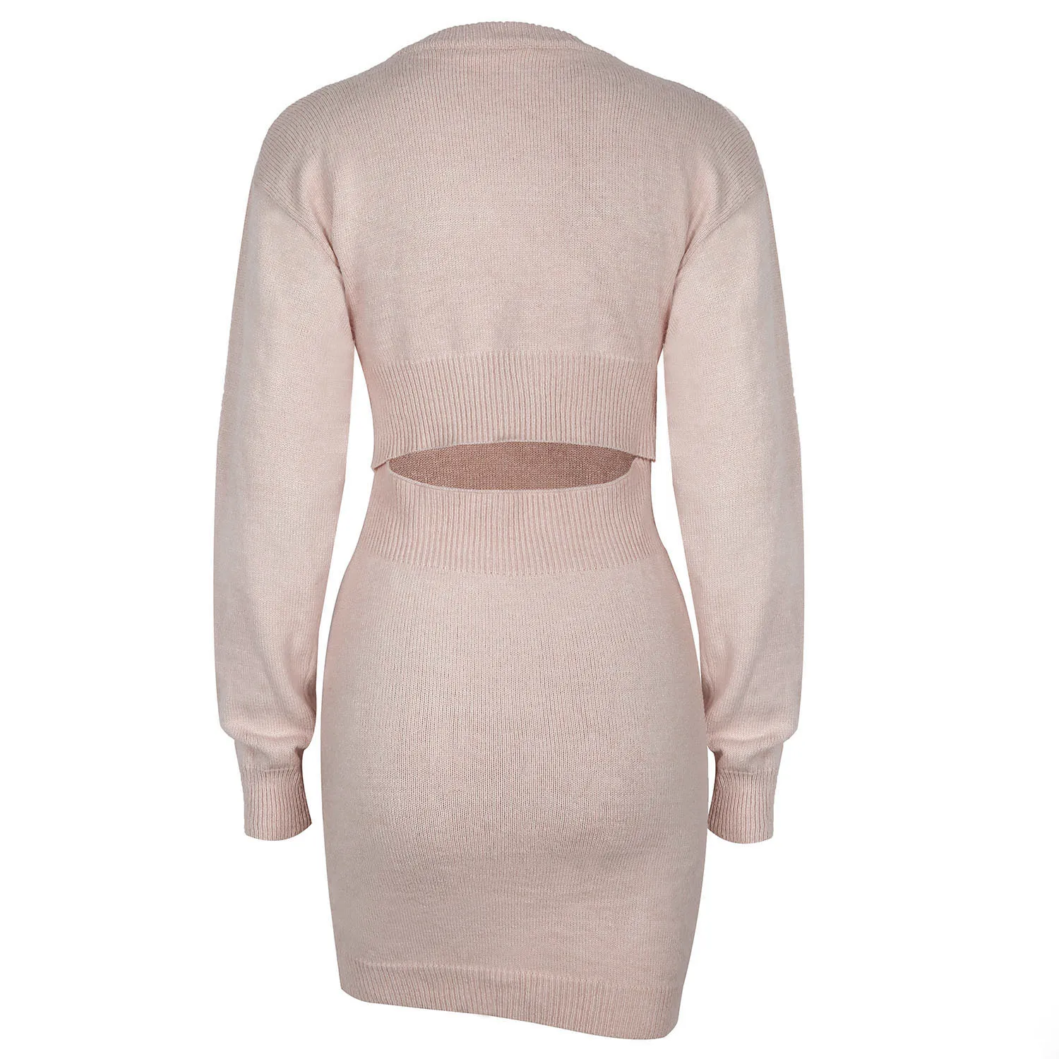 

Autumn winter knitted sweater dress Women sexy long sleeved o-neck bandage dress Elegant Ladies hallow out mini warm dresses