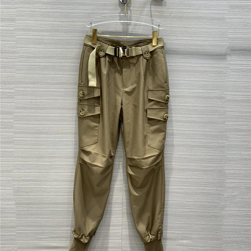 

Женские повседневные брюки, модная одежда 2021, комбинезон с несколькими карманами и поясом, стильные длинные брюки, женские осенне-зимние дл...