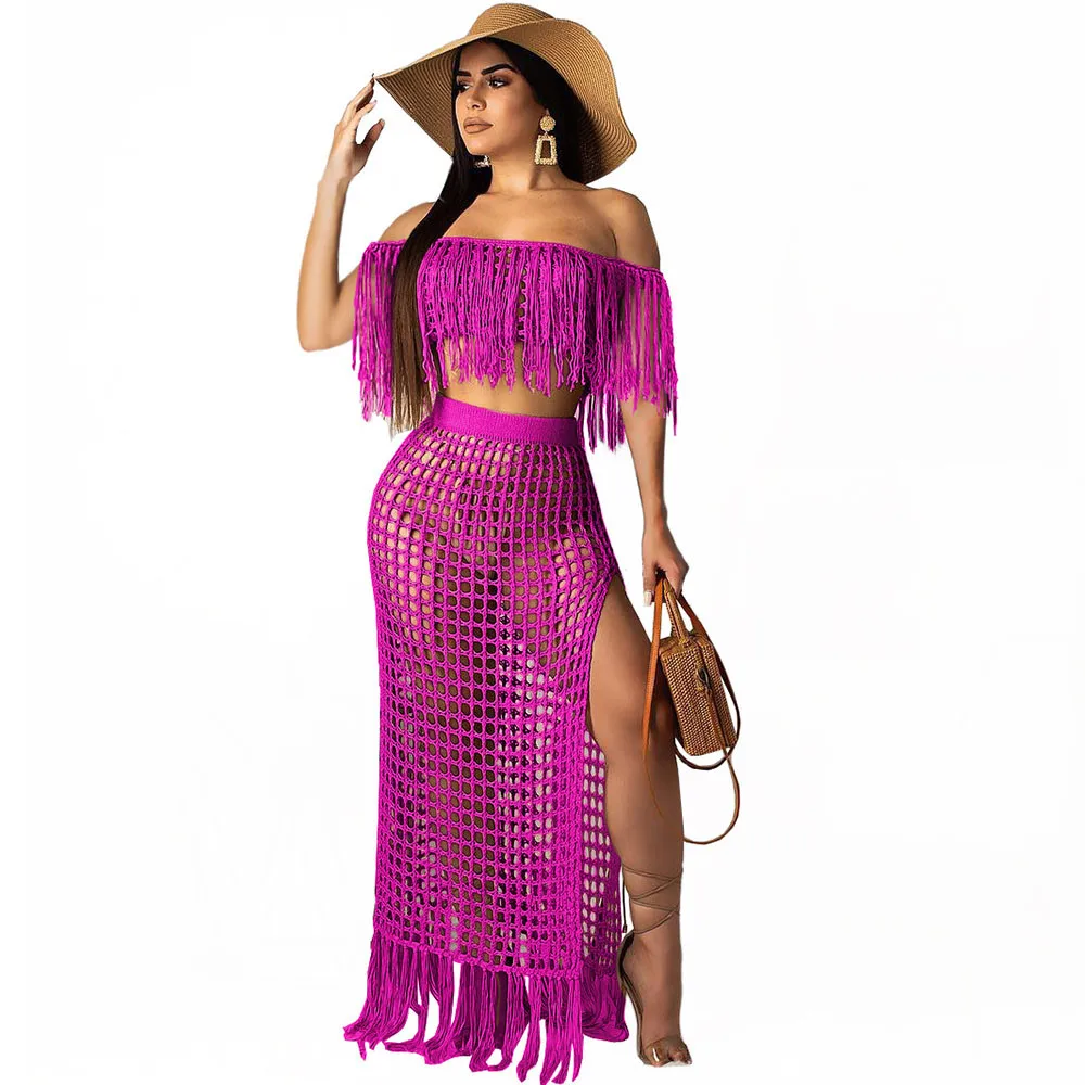 Женское пляжное платье с бахромой и кисточками сексуальное вязаное Бохо
