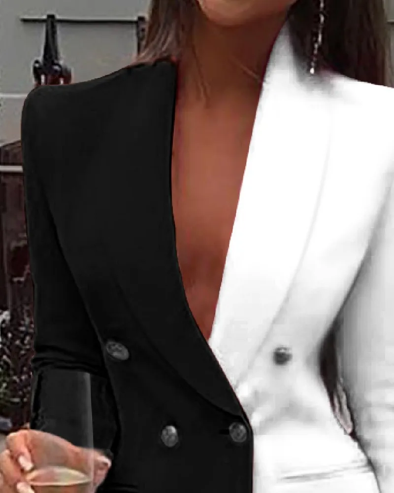 Женское платье-блейзер с длинным рукавом и цветными вставками офисное платье