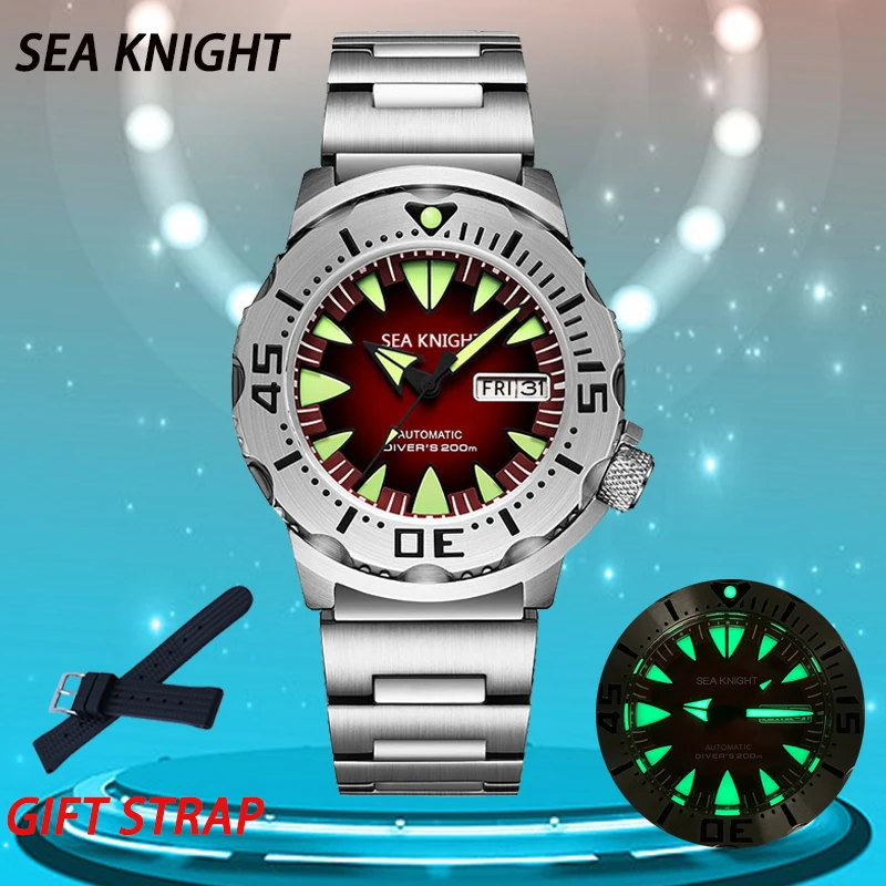 

Мужские автоматические механические часы Sea knight, новинка, монстр, NH36 Move, мужские часы t из нержавеющей стали и керамики с безелем, водонепрони...