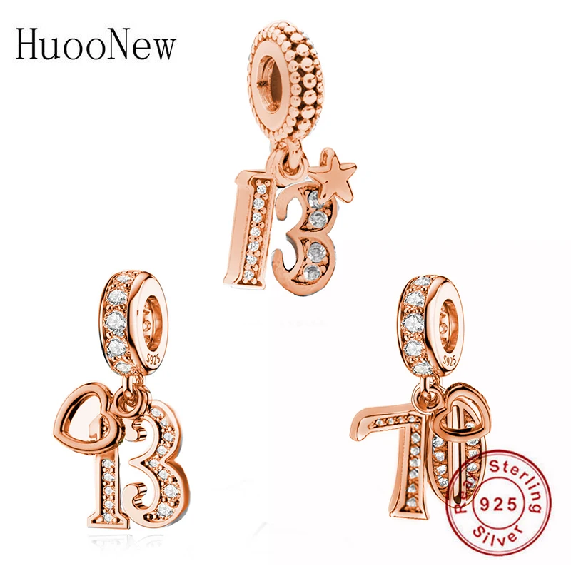 

Fit Original Brand Charm Bracelet 925 Sterling Silver Star Rose Gold 13th 70th Number Bead For Making Women Bithday Berloque