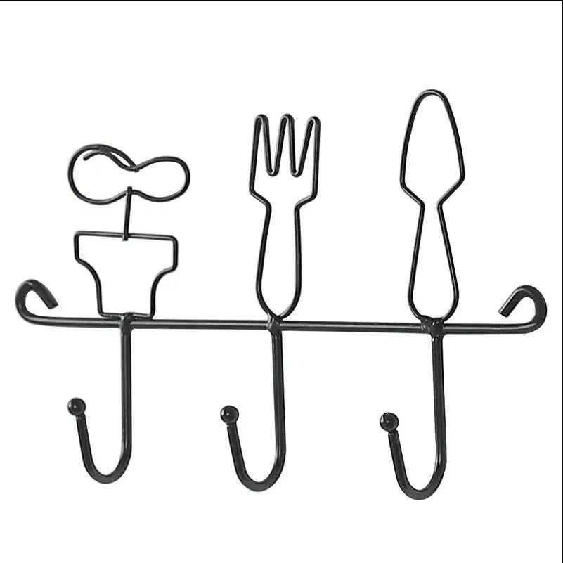 Настенные крючки вешалка для кухни черная кованая железная настенная органайзер