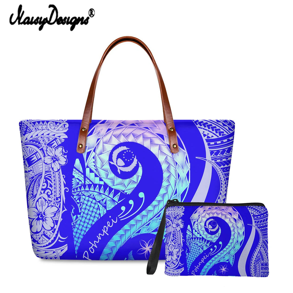 

Noisydesigns 2PCS Women Handbags Set Pohnpei Polynesian Gradient Pattern Cloth Shoulder Bag And Purse Large Shopper Bag For Girl