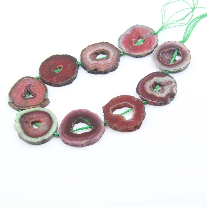 

8-9PCS/strand Red Green Crack Raw Agates Slab Nugget Loose Beads,Natural Onxy Stone Gems Slice Pendants Jewelry Making