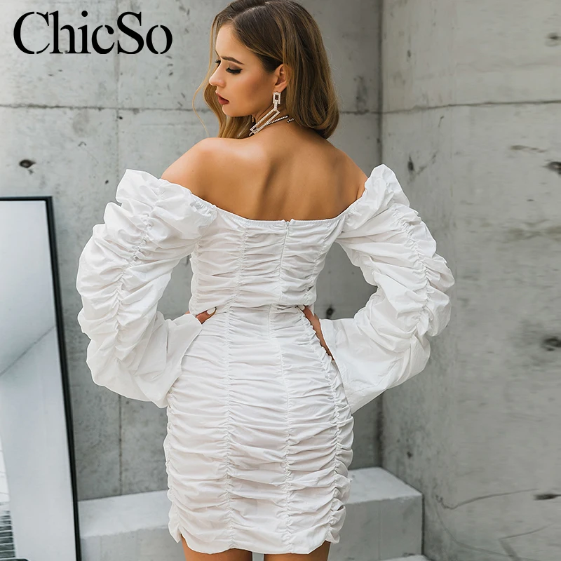 MissyChilli/плиссированное белое платье с длинным рукавом женская уличная одежда