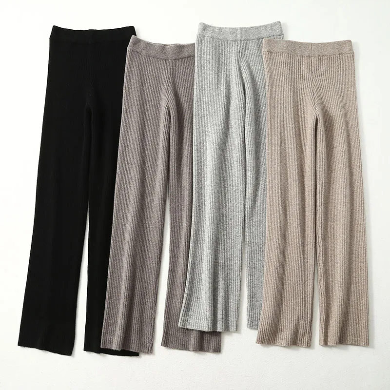 Casual Straight Leg Knitted Pants Women Must Have 100% Wool Loose Pants Slim Look All-match Long Trousers Soft Finewool 2020