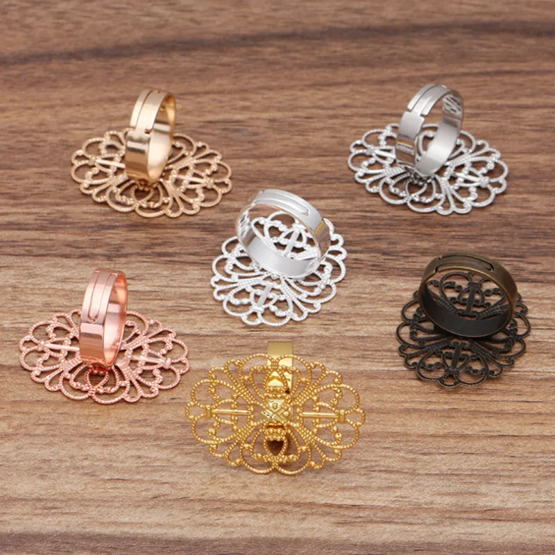 

5pcs/lot flower Rings Settings Cabochon Base Bezel Tray Fit 25x33MM Cabochon Cameo DIY Finger Rings Accessories