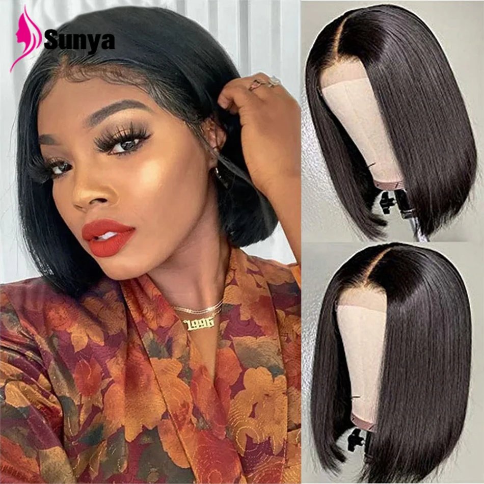 

4x4 Short Bob Wigs Lace Closure Wig Straight Human Hair Wigs For Black Women 150% Density Brazilian Human Hair Natural Color