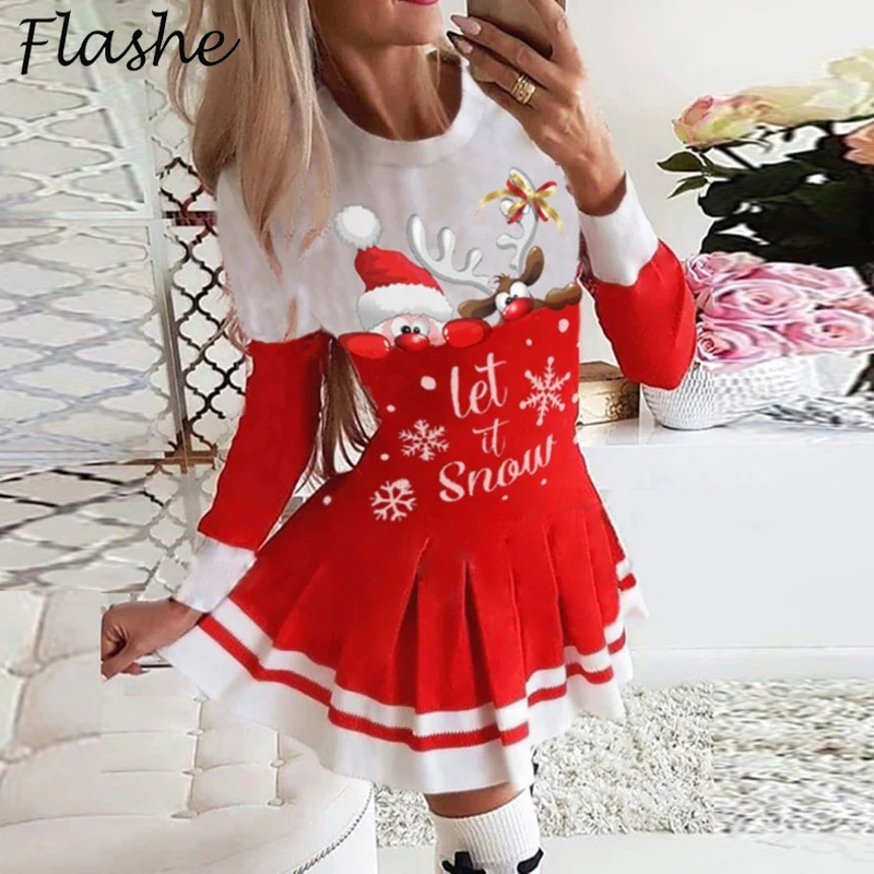 

Женское платье с длинным рукавом и круглым вырезом, с принтом