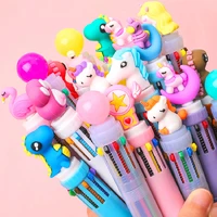 10 in 1 multicolor ballpoint pens cute cartoon animal unicorn ten colors ball pen school office stationery supplies girl gift