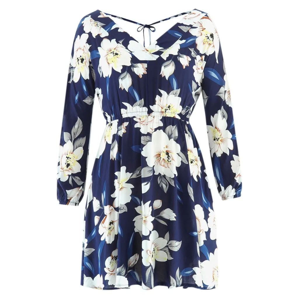 Стильное летнее женское платье сексуальное глубокий v-образный вырез цветочный