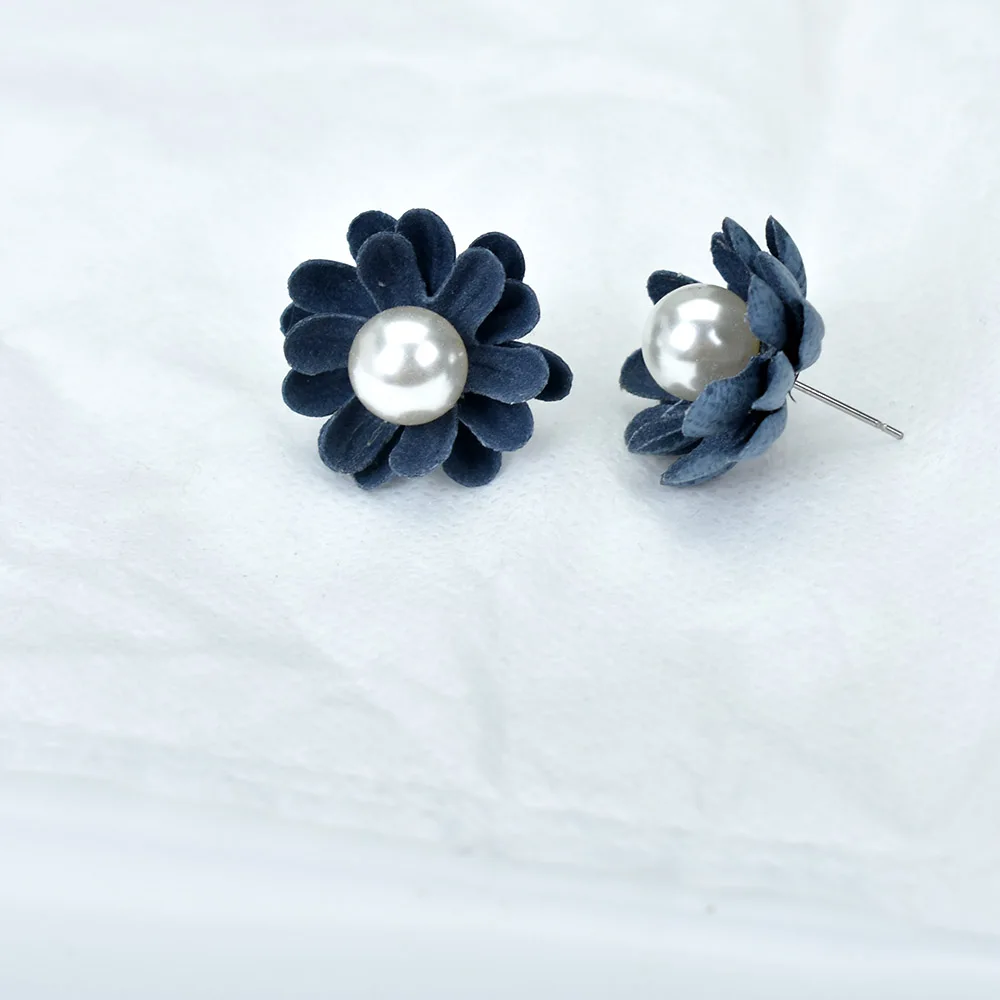 Женские серьги-гвоздики с имитацией жемчуга синие серьги цветком | Украшения и