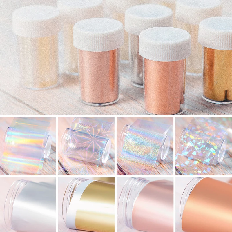 

Rose Gold Laser Nail Foils Holographic Starry Sky Glitter Nail Stickers Decals DIY Nail Transfer Foils Decorations 4*100cm