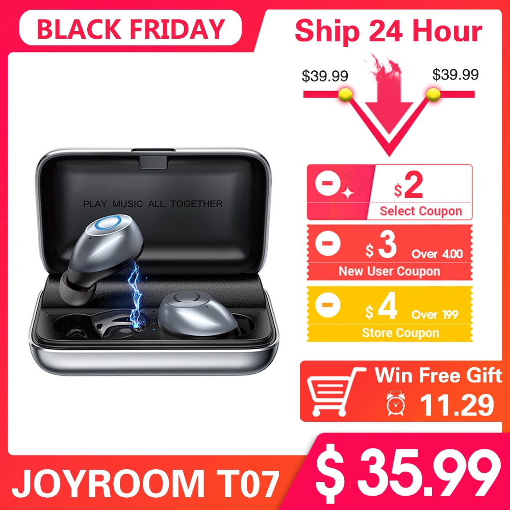 Joyroom T07 TWS наушники Bluetooth 5,0 беспроводные стерео наушники-вкладыши водонепроницаемый 2500 мАч Внешний аккумулятор алюминиевый чехол с микрофоном