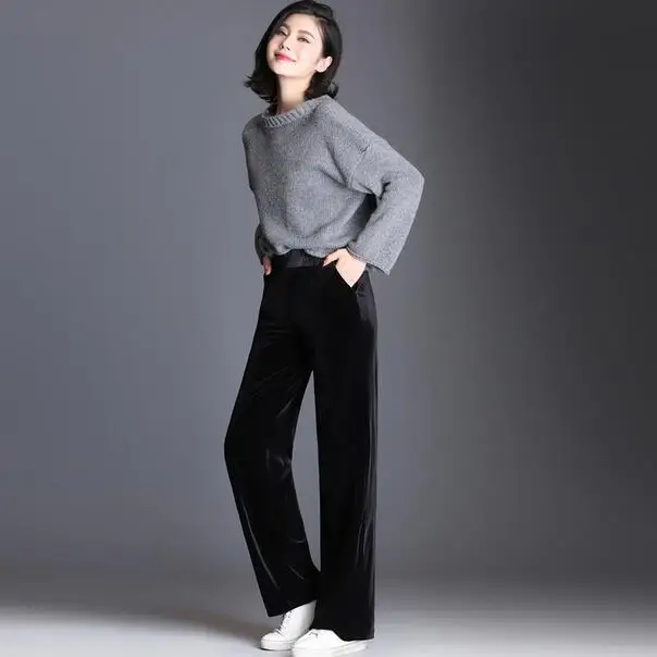 2020 женские вельветовые длинные штаны на осень и зиму теплые Широкие с эластичной