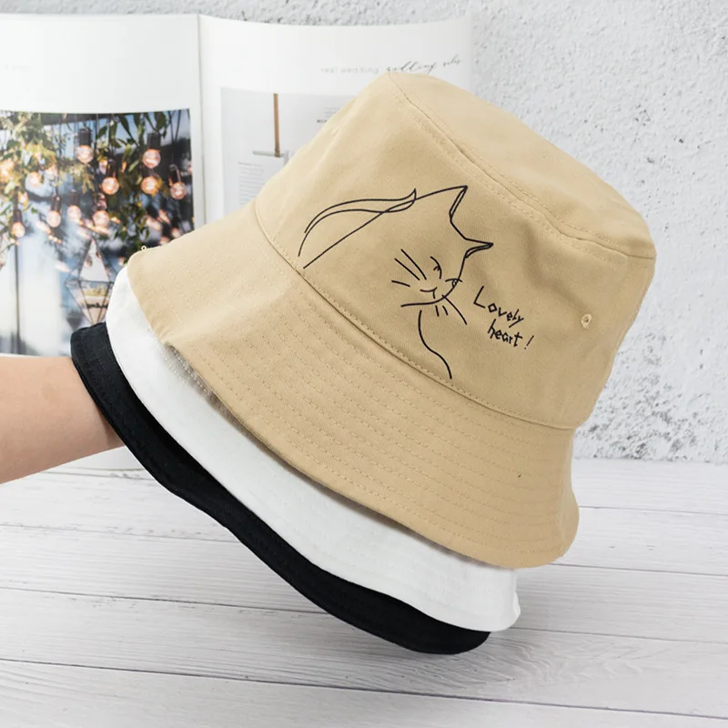 

2021 Summer New Hat Female Sweet and Cute Cat Fisherman Hat Street Shade Sunscreen Wild Pot Hat Student