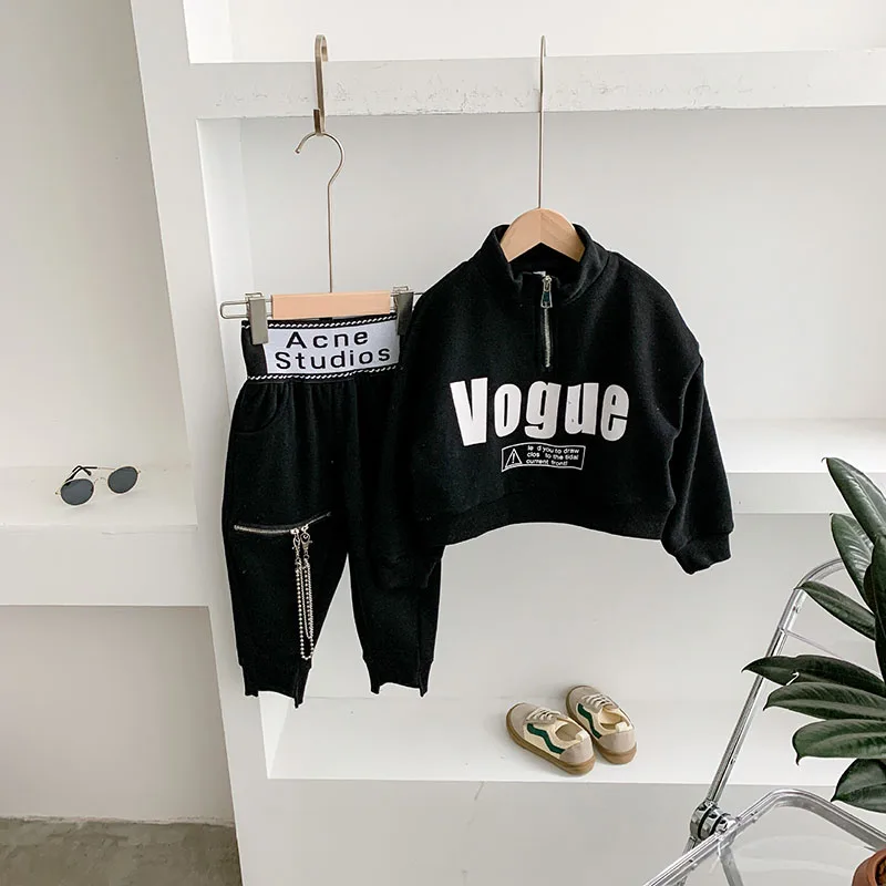 

2020 winter new style children's wear girls' Plush foreign style Pullover hoodies + trousers children's set 2-20