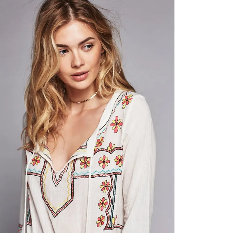 

2021 Summer Women Loose Long Sleeve Dress High Waist Spliting Ethnic Embroidered Boho Maxi Robe Long Dresses Female Vestidos