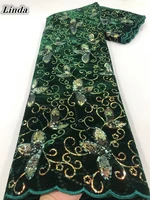 linda 2021 greenblack velvet sequin net lace high quality with sequin latest embroidery fabric party asoebi nigeria african