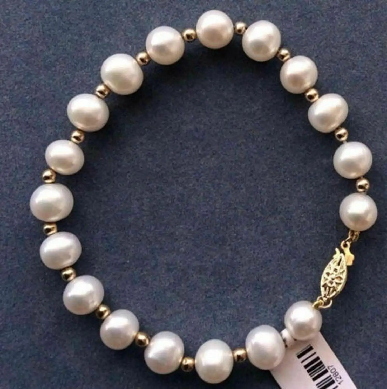 

NATURAL 7-8MM ROUND SOUTH SEA GENUINE WHITE PEARL BRACELET 7.5''