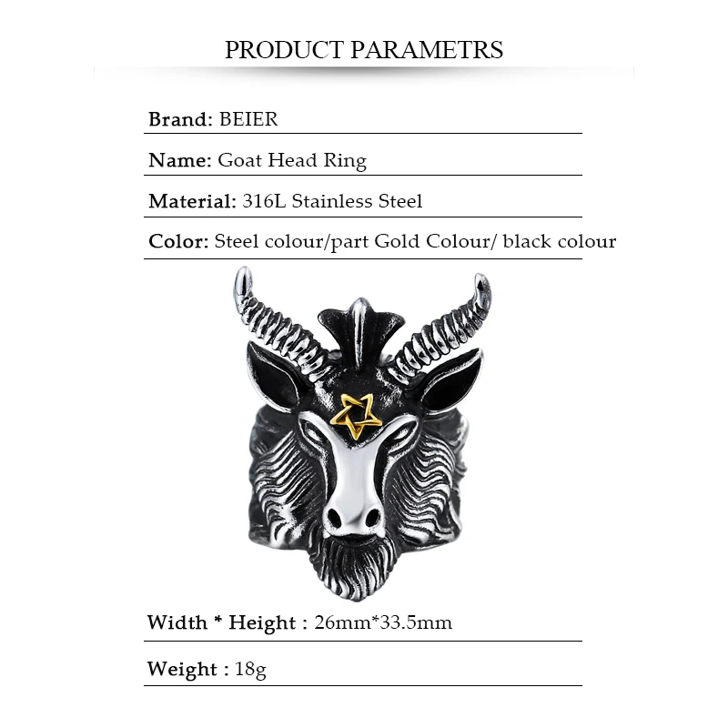 Мужское кольцо с головой козла BEIER винтажное уникальное байкерское ювелирное