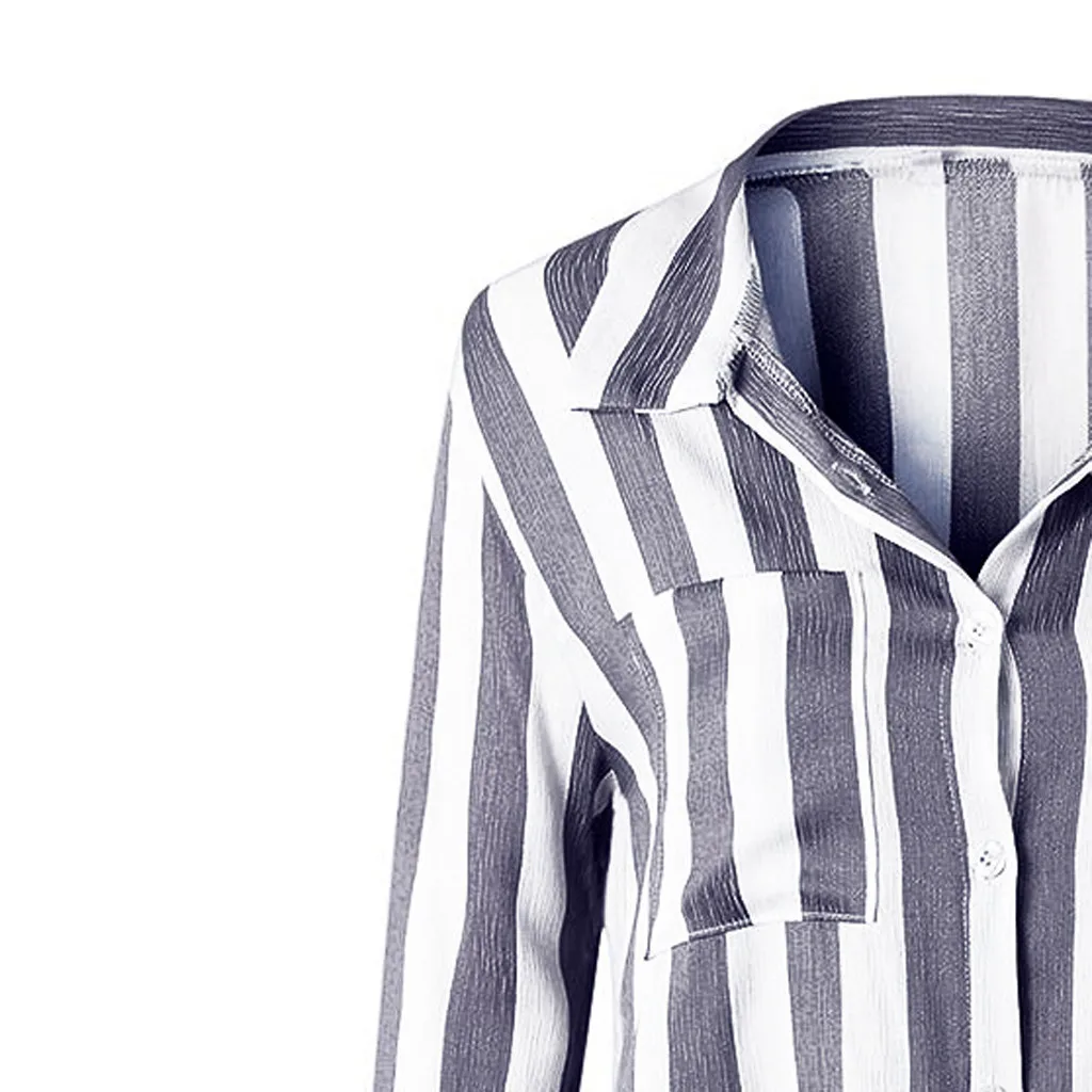 

Women Blouses Nice Striped Blouse Shirt Long Sleeve Turn Down Collar Office Shirt VogueTops Femme Blusas Mujer De Moda