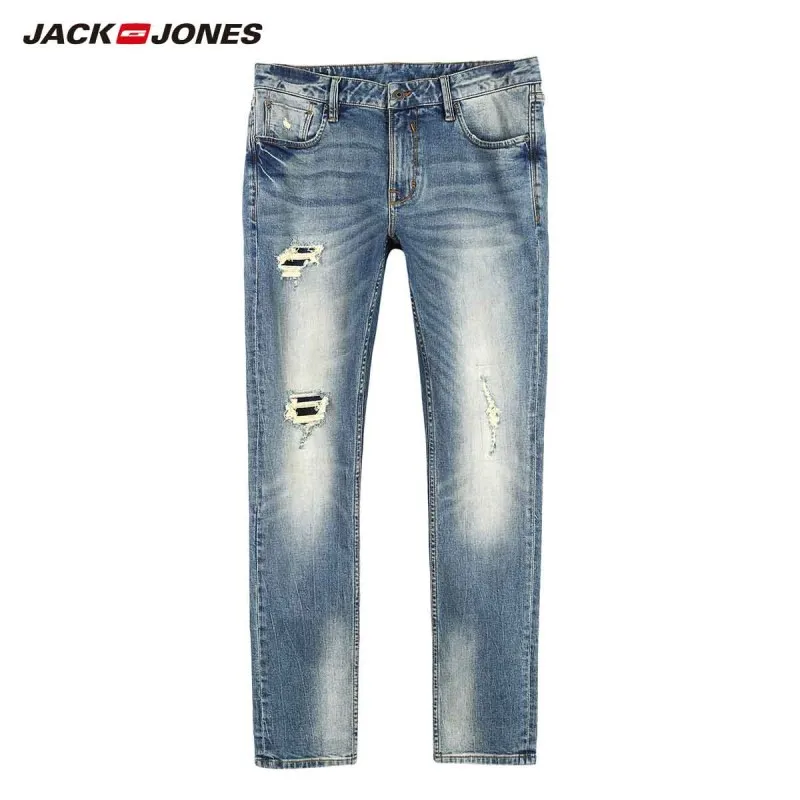 JackJones мужские модные трендовые тонкие Стрейчевые рваные джинсы мужская одежда