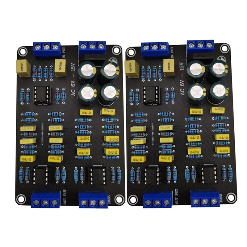 

2Pcs 2 Way Active Crossover Filter Treble Bass Audio Speaker Frequency Divider with NE5532 Pre-Chip for Modified Audio