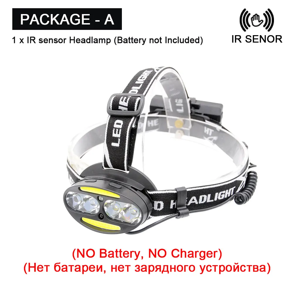Package A Налобный фонарь супер яркий супер люмен фара 4* T6+ 2* COB+ 2* красный светодиодный налобный фонарь Lanterna с зарядным устройством - Испускаемый цвет: Package A