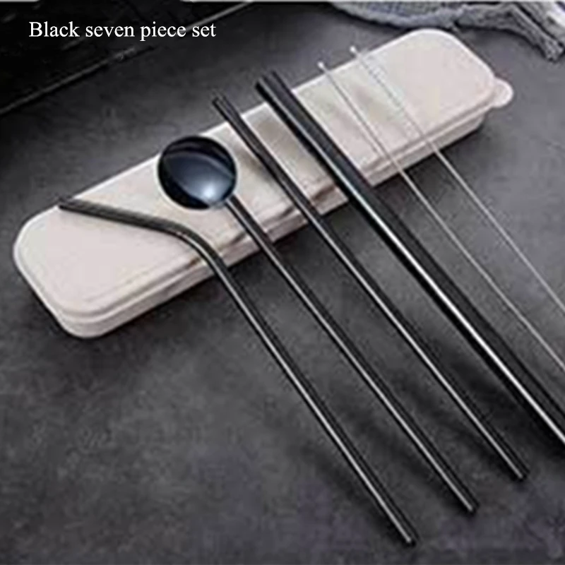Black 7 piece set Металлическая соломинка из нержавеющей стали yerba mate металлическая соломинки многократного использования соломенная сумка Экологичная соломка из нержавеющей стали для пива тапиоковые жемчужины трубки - Цвет: Black 7 piece set