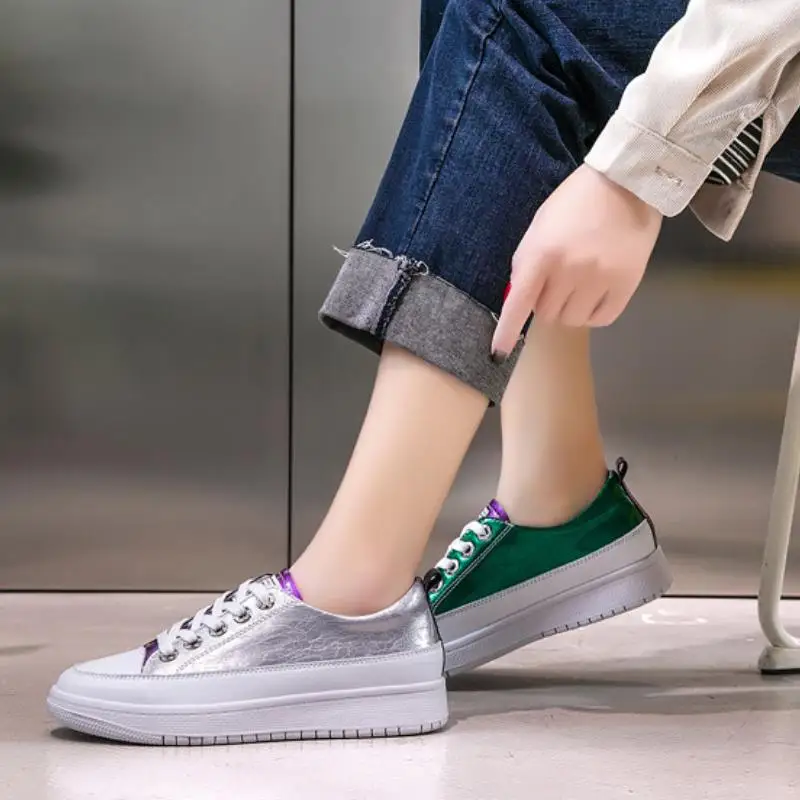 

KemeKiss New Women Flat Shoes Real Leather Mix Color Sneakers Women Fashion Casual Shoes Women Vacation Footwear Size 34-40