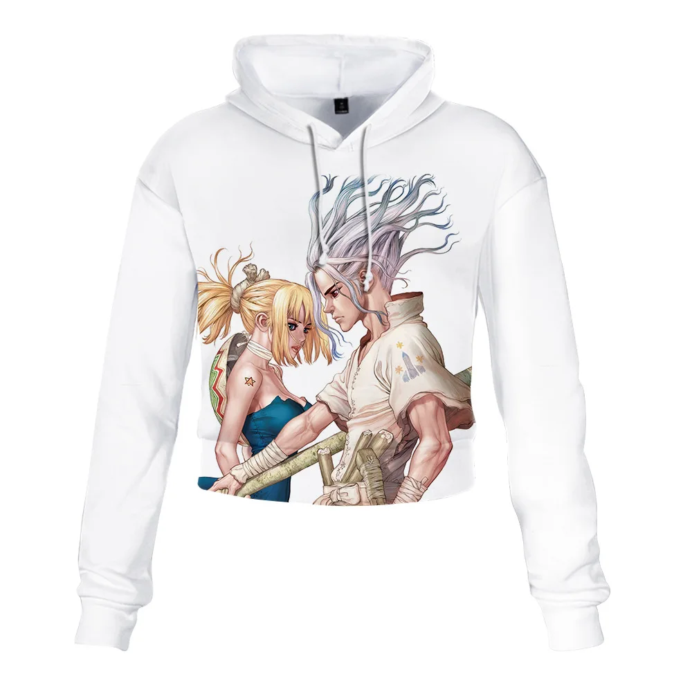 

Anime Dr. Stone 3D Print Crop Top Hoodie Women Harajuku Cropped Sweatshirt Kawaii Pullover Tops Ishigami Senkuu Cosplay Costume