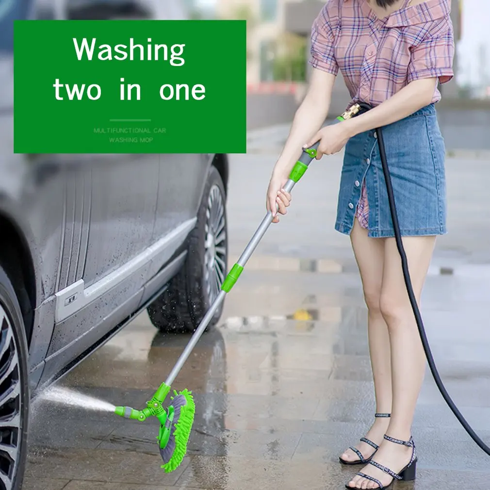 

Rinse 2 In 1 Chenille Broom Telescopic Car Wash Brush Rotating Stretchable Mop Car House Worker Water Spray Cleaning Tool
