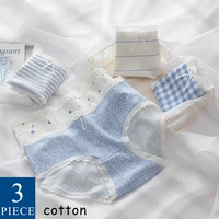 wontive 1pc 3pcs set for women summer cotton panties with bow line girly feelings cute japan style panty blue underwear 3 pieces