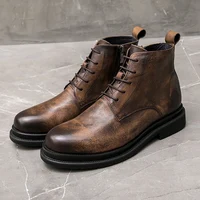 Retro Black / Brown Outdoor Mens Casual Boots Soft Leather Boots Male Ankle Boots