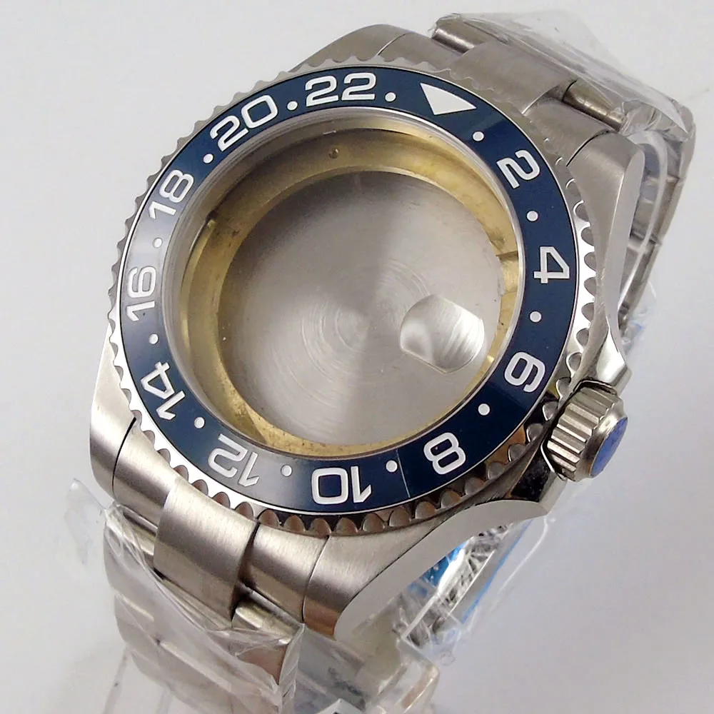 43mm sapphire glass Blue  ceramic bezel Watch Case set fit 2836 miyota 8215 MOVEMENT