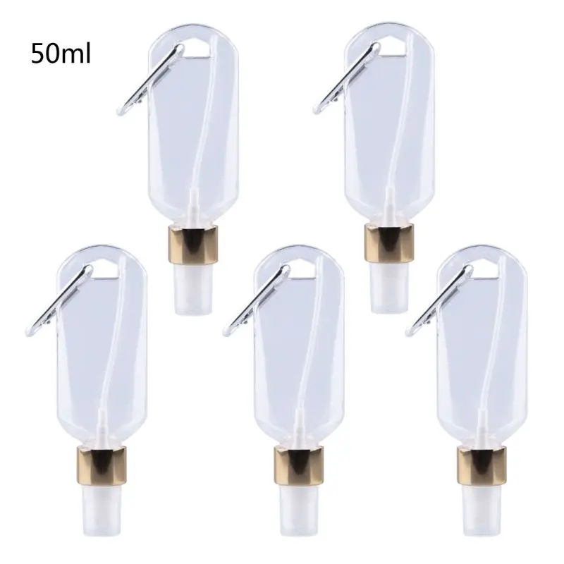 

v5Pcs 50ml Reusable Portable Mini Alcohol Spray Bottle Hand Sanitizer Travel Small Holder Hook Keychain Carrier Bottles