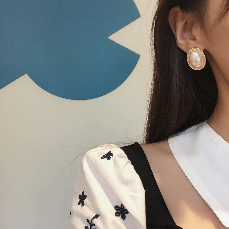 Модные искусственные овальные серьги гвоздики S925 в виде иглы элегантный дизайн