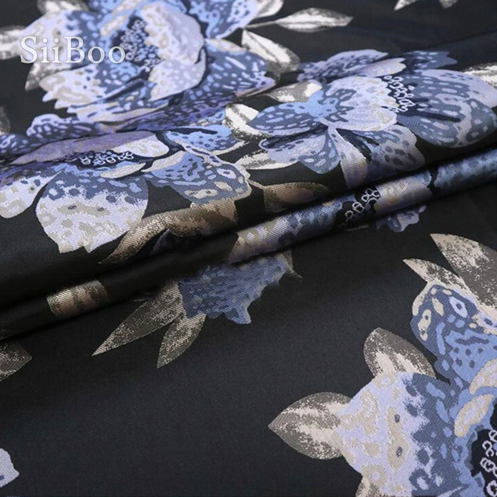 Жаккардовая ткань в американском стиле элегантная синяя жаккардовая с цветочным