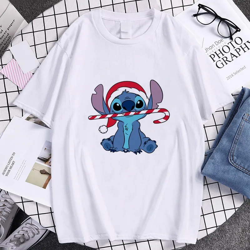 

Stitch Merry Christmas T-shirts Women Tops Ladies Casual Men T-shirt Women Korean Style Harajuku Clothing Kawaii Fashion Tops