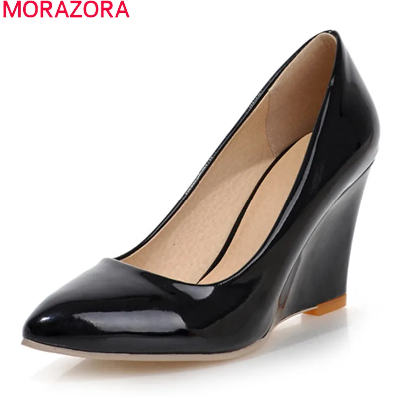 Женские туфли лодочки из лакированной кожи MORAZORA черные или белые вечерние на