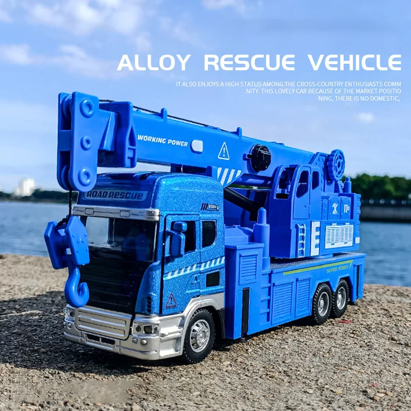 Simulation Engineering Rescue Road Mechanical Model Car Toy Sound and Light Pull Back Boy Toy Alloy Trailer Model