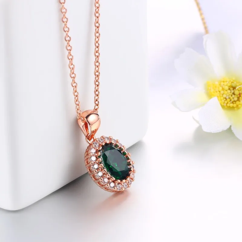 14K розовое золото Колье из горного хрусталя кулон ожерелье для Длинная цепочка
