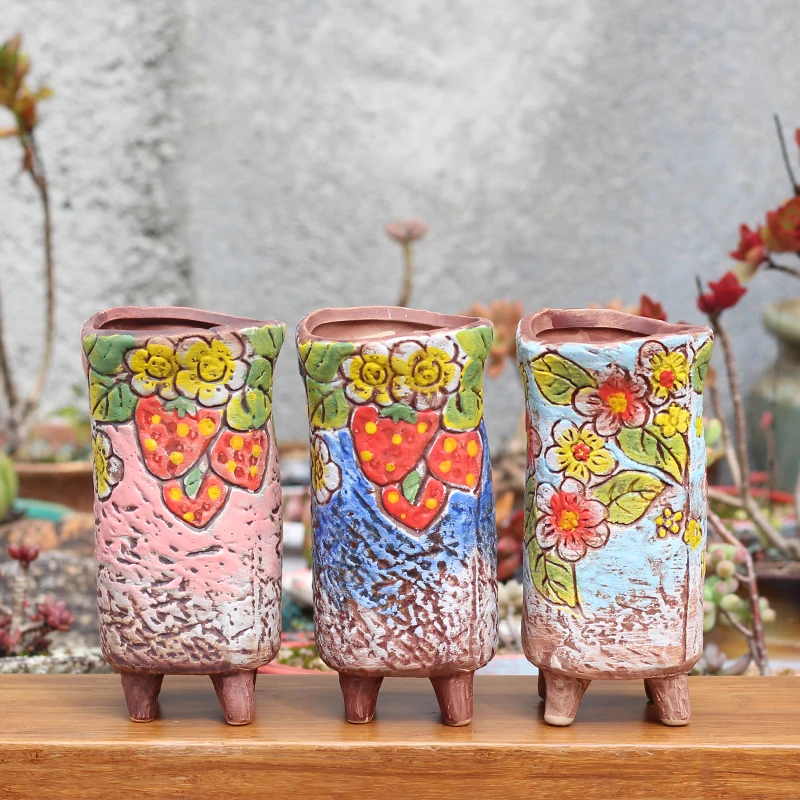 Корейский полипористый цветочный горшок для растений грубая керамика ручная