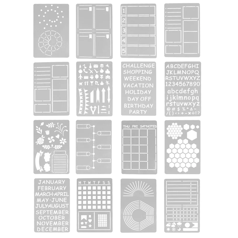

1 Set/16pcs DIY Journal Stencils Reusable Painting Templates for Scrapbook